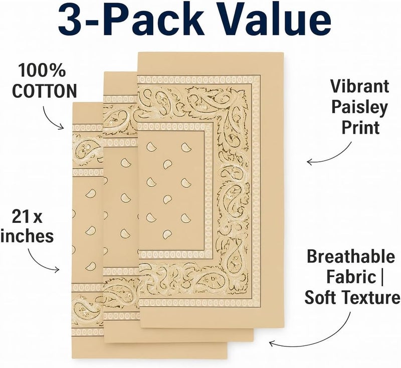 SUNRIBE 3 Pack Paisley Bandanas – 100% Cotton Square 21x21 Head Wrap, Headband, Face Cover, Neck Scarf for Men & Women - Image 4